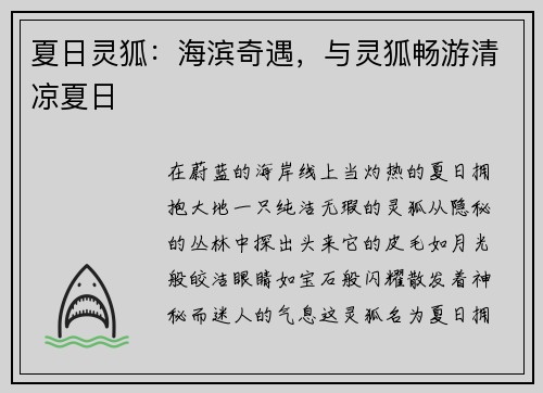 夏日灵狐：海滨奇遇，与灵狐畅游清凉夏日